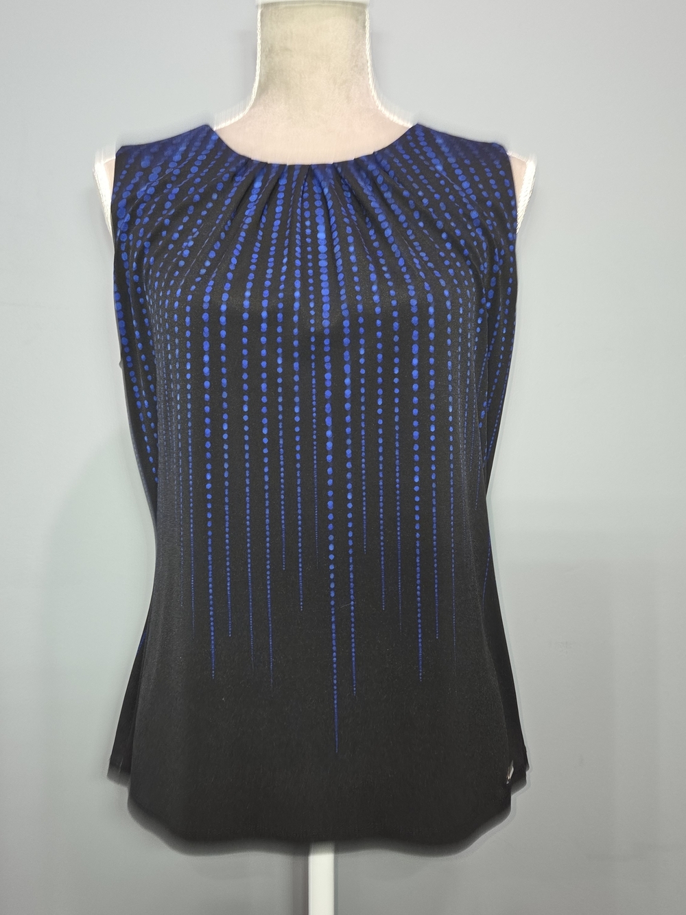 Calvin Klein Black Sleeveless Camisole Tank Blouse with Blue Dot Cascade - M